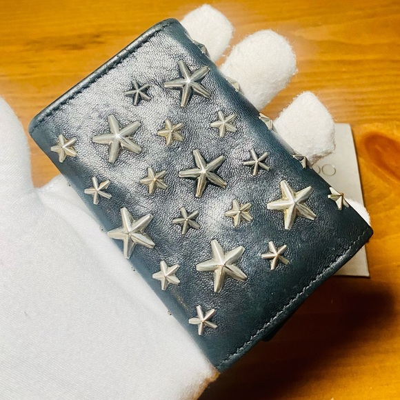 EUC Jimmy Choo Starred Studded Black Neptune Leather 6 Key Ring Case - Picture 7 of 17